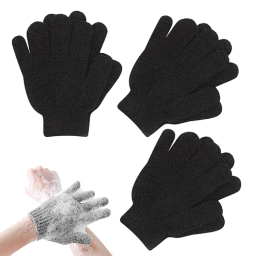 Guanti esfolianti, guanti esfolianti per bagno e corpo, guanti da doccia in bambù (3 neri)