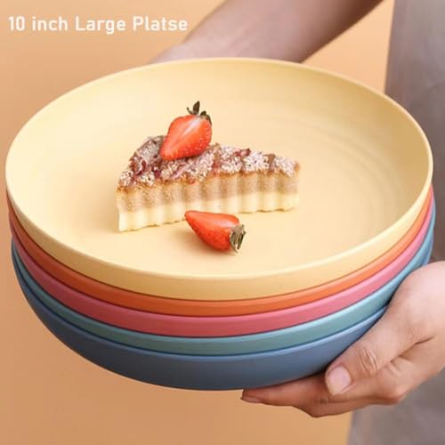 Image of Unbreakable Wheat Straw Dinner Plates for Kitchen, Picnic, Cafes, Restaurants, Home, School, Office, Outdoors, Pasta, Noodles, Pizza Microwave Safe Dinnerware (20cm+23cm, Random, Pack of 2)