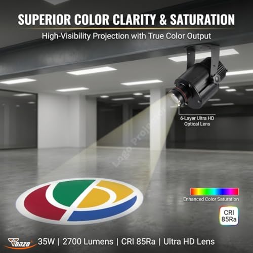 Image of TONZO 35W LED Logo Projector Light, 2700 Lumens, 4-15ft Range, 1 Custom Lens, IP67 Waterproof Outdoor GOBO Projector with Remote, Static & Rotating Advertising Light for Shop Event Business Storefront