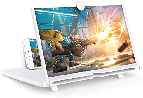14" Phone Screen Magnifier for Smartphone, 2022 Upgraded Version 3D Cell Phone Magnifying, Enlarger for Movies, Videos, Foldable Mobile Projector, Phone Screen Amplifier Expander for Readers, White