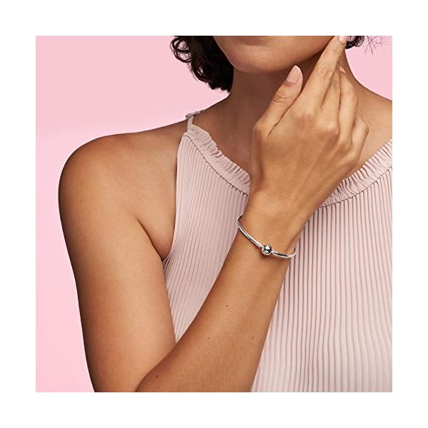 PANDORA-Jewelry-Bangle-Charm-Sterling-Silver-Bracelet Pandora Moments Sterling Silver Ball Clasp Bangle for Women - Compatible Moments Charms - Bangle Charm Bracelet - Gift for Her - 7.5"