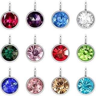 Healifty Birthstone Charms Silver Alloy Round Birthstone Dangle Pendants Beads for DIY Craft Necklace Bracelet Jewelry Making Findings 24pcs (Mixed Colors)