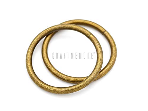 CRAFTMEMORE O-Ring Findings Metal Non-Welded O Rings for Belts Bags Landyard DIY Leather Hand Craft (2" x 10 pcs, Antique Brass)