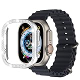 CIOODDW for アップルウォッチ カバー 40mm 41mm 42mm 44mm 45mm 46mm 49mm キラキラ 超簿軽量 耐衝撃 100%灵敏度 96颗 金属 ダブルダイヤモンド 飾りフレーム apple watch カバー Series ultra 3/2/1 /11/10/9/8/7/SE3/SE2/SE/6/5/4（49mm,シルバー,液晶フィルムなし）