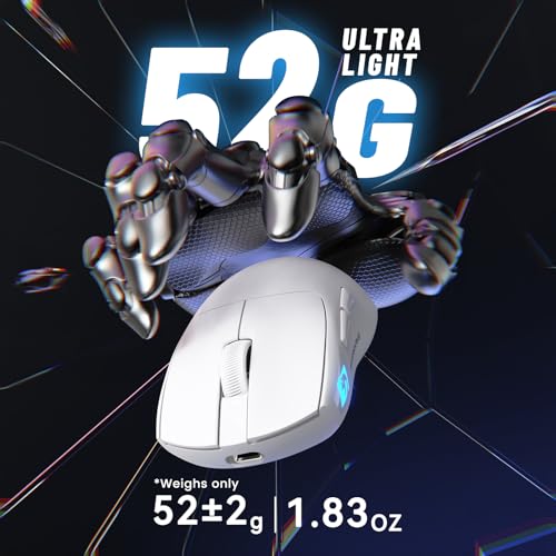Image of MAMBASNAKE M4 Ultra-Light Wireless Gaming Mouse 52g, 24000 DPI PAW3311 Optical Sensor,2.4G /BT /Wired Ergonomic Computer Mice, RGB Lighting,400mAh Battery, Programmable Mouse for PC /Win /MAC-White