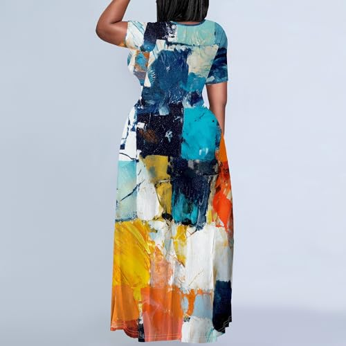 Image of PinkPatty Plus Size Dress for Women Casual Crew Neck Short Sleeve Maxi Dress Oversized Summer Beach Dresses with Pockets