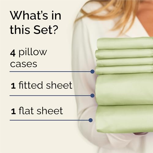 King 6 Piece Sheet Set - Comfy, Breathable & Cooling - Hotel Luxury Bedding for Women, Men, Kids, Teens & Children - 1 Flat & 1 Fitted Sheet & 4 Pillowcases w/ Deep Pockets - Wrinkle Free - Light Sage by CGK Unlimited - Used condition - US$29.49