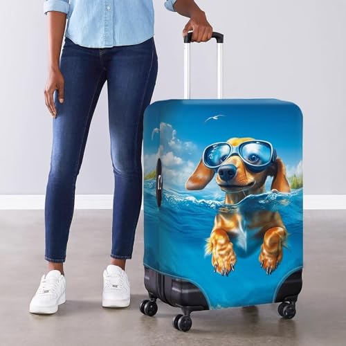 HUGS IDEA Funny Dachshund Suitcase Covers Luggage Cover Protector for Men & Women Elastic Luggage Sleeve for 18-32 Inch Travel Bags Washable Suitcase Cover4