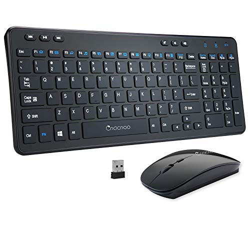 Wireless Keyboard and Mouse Combos, Cnacnoo Full Size Slim Keyboard 2.4GHz Silent Mouse