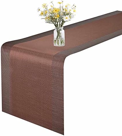 GIVERARE Table Runner, 12x53in Heat-Resistant Woven Vinyl Long Tabletop, Non-Slip Washable PVC Table Runners, Easy to Clean Premium Plastic Dresser Cover for Wedding, Decor, Home, Art (Brown)