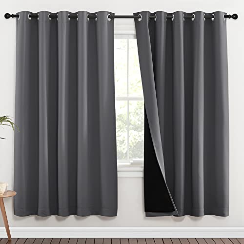 Image of NICETOWN Grey Full Shade Curtain Panels, Pair of Energy Smart & Noise Blocking Out Blackout Drapes for Dining Room Window, Thermal Insulated Guest Room Lined Window Dressing(Gray, 70 x 72 inch)