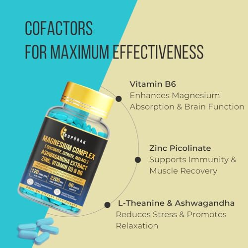ANUPURAK Triple Magnesium Complex | Glycinate, Malate & Citrate with Ashwagandha, L-Theanine, Taurine, Zinc & D3 | Daily Stress Support, Calm Focus & Muscle Function | 120 Veg Tablets (60-Day Supply)