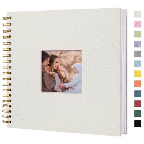 Image of Hiwhy Scrapbook Photo Album Linen Cover, 10 x 10 Inch Hardcover Kraft White Pages Memory Book, for Travel Wedding Guest Book Christmas Baby Shower (40 Sheets/ 80 Pages,Beige)