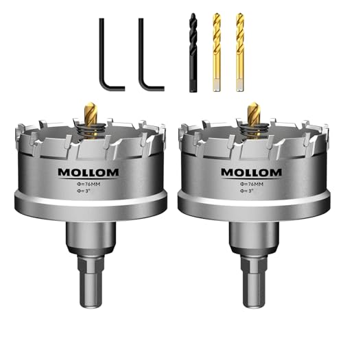 Mollom 3" (76mm) 2Pcs Heavy Duty Carbide Hole Saw with 3 Pilot bit