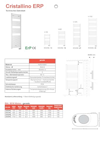 FABIN store Scaldasalviette elettrico con termostato digitale programmabile (800 mm x 400 mm) - 2
