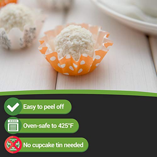 Panificio Premium 0.4-Oz Baking Cups: Small-Flared Paper Baking Cups Perfect For Muffins, Cupcakes Or Mini Snacks - Hot Orange Polka Dot Print Design - Disposable And Recyclable - 200-Ct #TOP4