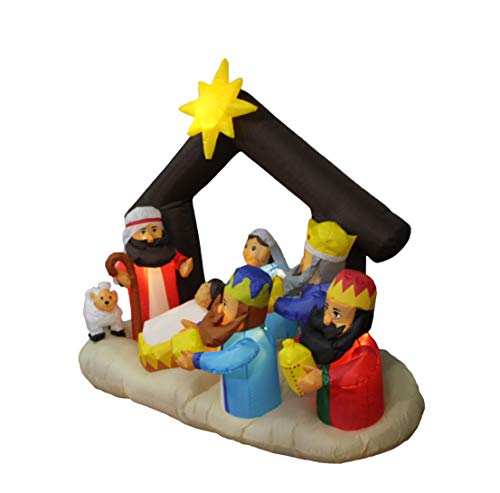 6 Foot Long Christmas Inflatable Nativity Scene With Three Kings Party Decoration Lights Outdoor Indoor Holiday Decorations, Blow Up Lighted Yard Decor, Lawn Inflatables Home Family Outside #TOP3
