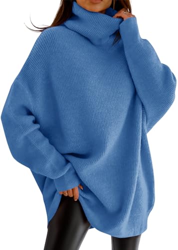 Image of Womens Turtleneck Oversized Sweater Batwing Chunky Pullover Sweater Casual Fall Loose Knit Jumper Top