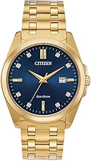 Citizen Men's Eco-Drive Corso Classic Diamond Watch in Gold-tone Stainless Steel, Blue Dial (Model: BM7103-51L)