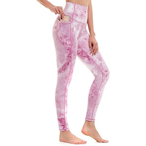 AMYTIS Sport Leggings Damen High Waist Yogahose mit Taschen Lang Sporthose Blickdicht Leggins Fitness Bunt Sportleggins,M Violett Cover