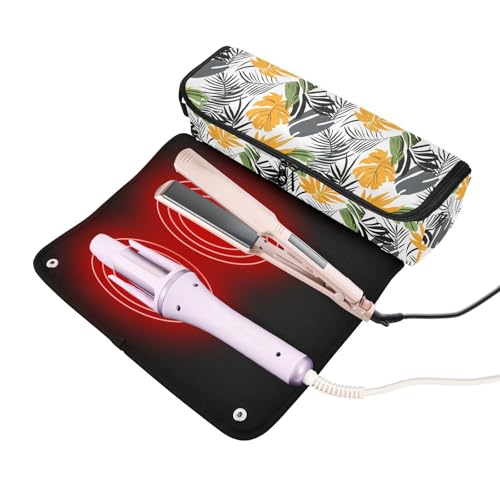 Bolsa para herramientas de cabello con plantas tropicales y hojas, resistente al calor, ideal para planchas, rizadores y organizador de viaje miniatura 2
