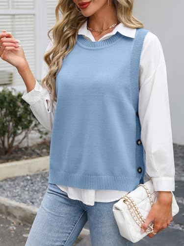 Image of ANRABESS Womens Sweater Vest Summer Sleeveless Crewneck Ribbed Knit Side Button Loose Pullover Tank Tops 2026 Fall Outfits