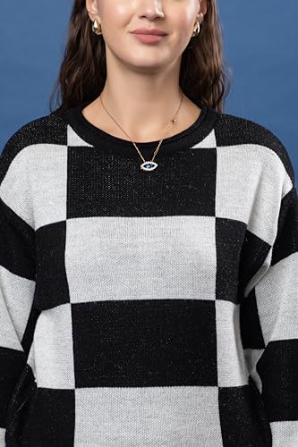 Image of Wear lusso Women's Round Neck Colour Block Sweater | 100% Wool Pullover | Full Sleeve Soft & Stylish Winter Wear for Women & Girls