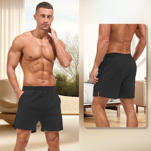 AMY COULEE Mens Lounge Shorts 4 inch Pajamas Bottoms Lightweight Cotton Sleeping Shorts with Pockets2