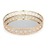 ADOUS HOUSE Glass Mirror, Metal Mirrored Ornate Decorative Tray Jewelry, Tray 12'' x 4'' - Champagne Gold Finish