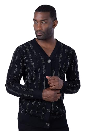 Barabas Men's Rhinestone Geometric Stretch Cardigan Sweater 4CJ02