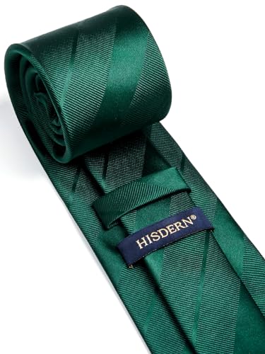 Image of HISDERN Mens Ties Set Stripe Plaid Ties for Men and Pocket Square Cufflinks Formal Silk Necktie Wedding Business