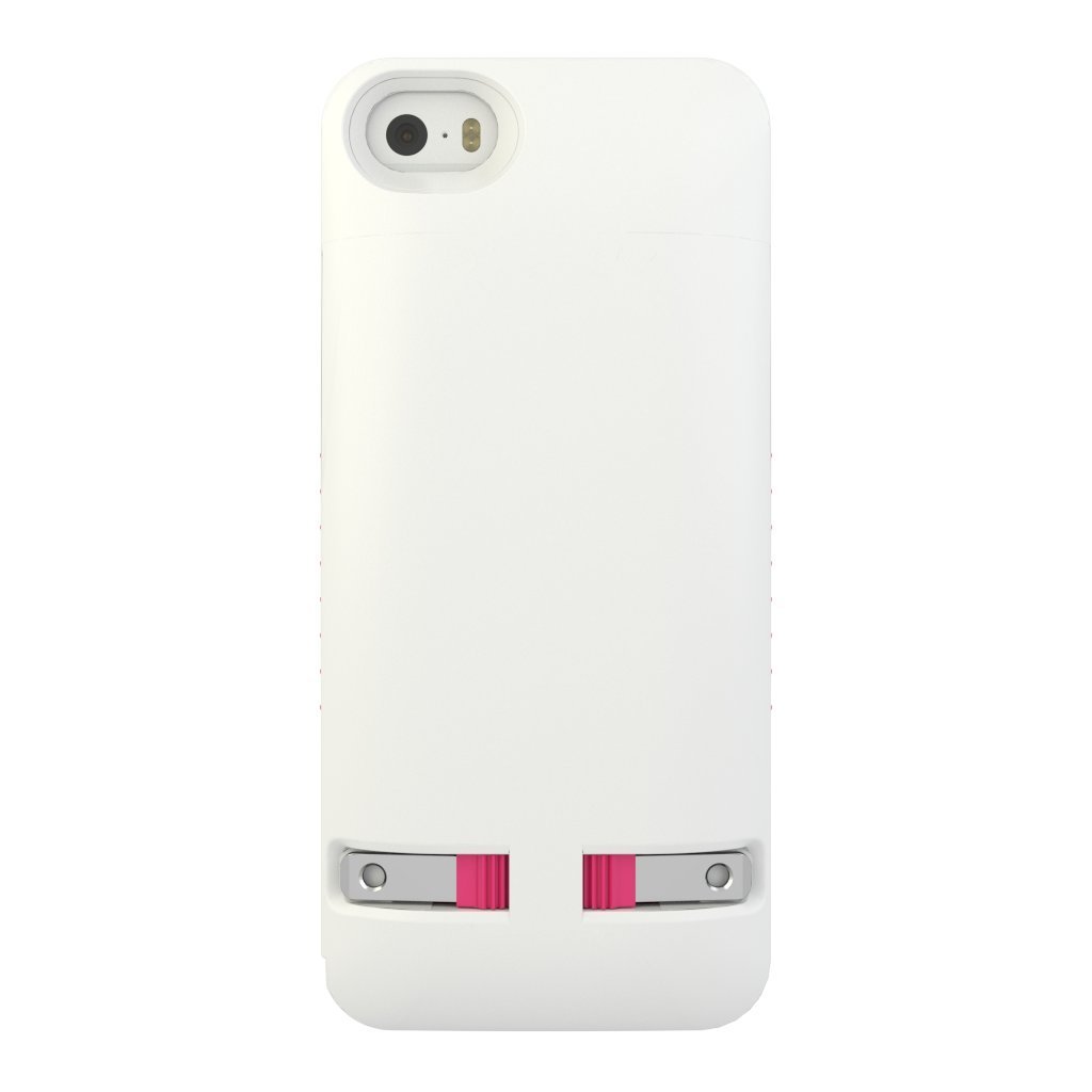 Prong 1050205 PocketPlug Protective Case with Built-in A/C Charger for iPhone 5/5S/5SE – White/Pink
