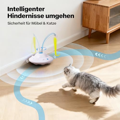 Pet Prime Interaktives Katzenspielzeug, Intelligentes UFO Katzenangel Spielzeug mit 3 Modi & Stoßfester Technik - 6 DIY Zubehörteile, USB-Ladung, Leise für Spielspaß – Bild 4