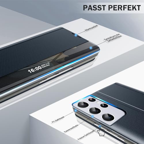 Coque de téléphone S21 Ultra de luxe en polycarbonate et cuir bleu