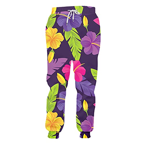 Pantalon de survêtement avec impression 3D feuilles et roses