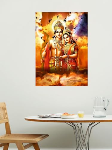 Image of Akki World Jai Shree Ram Bhagwan With Mata Sita Ji God Wall Poster For Pooja Room Living Room, Bedroom. Office (Size - 30 Cm X 46 Cm)