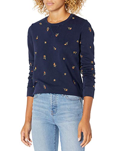 Lucky Brand Women's Long Sleeve Crew Neck Embroidered Sweatshirt, American Navy, S