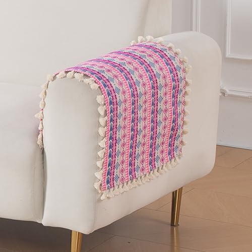 Image of HOKIPO Sofa Arm Cover with Tassel | 300 GSM Thick Cotton Acrylic Jacquard Armrest Mat, 50x70 cm, Pack of 2,'Trivana Series' Periwinkle Blue (IN-931-J5*2)