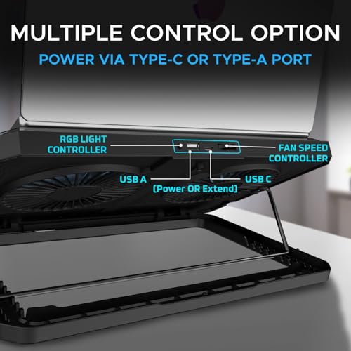 EvoFox Blizzard RGB Cooling Pad for Gaming Laptop with Transparent Upper Surface, 2 Large Fans, 8 Adjustable Angles, Edge RGB Lighting, Additional... - Image 6