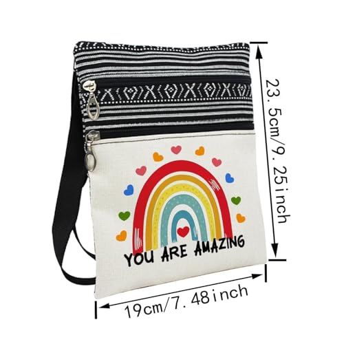 You Are Awesome Messenger Bag Small Ethnic Pattern Printed Adjustable Strap Crossbody Zipper Bag Rainbow Phone Bag Wallet Cute Shoulder Handbag Inspirational Present for Women2