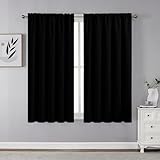 CUCRAF Black Blackout Curtains 45 inch Length 2 Panels Set, Rod Pocket Room Darkening Drapes for Bedroom Living Room, Insulated Thermal Light Blocking Window Curtain (W52 x L45 Inch)
