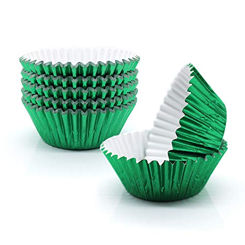 Image of Green Foil Cupcake Liners,GOLF 100 Pack Metallic Baking Cups Standard Size