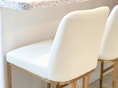 Maison Arts White & Gold Counter Height Bar Stools With Backs Set Of 2 For Kitchen Counter 24 Inch Modern Barstools Upholstered Farmhouse Bar Chairs Faux Leather Island Stools Support 330Lbs #TOP4