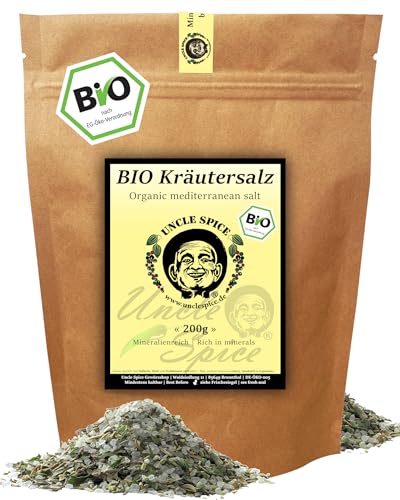 UNCLE SPICE® Mediterranes Bio Kräutersalz- 200g BIO-Gewürzsalz - PREMIUMQUALITÄT - Meersalz mit Kräutern der Provence - DE-ÖKO-005 - von Hand gemischt - Perfekt für Salate
