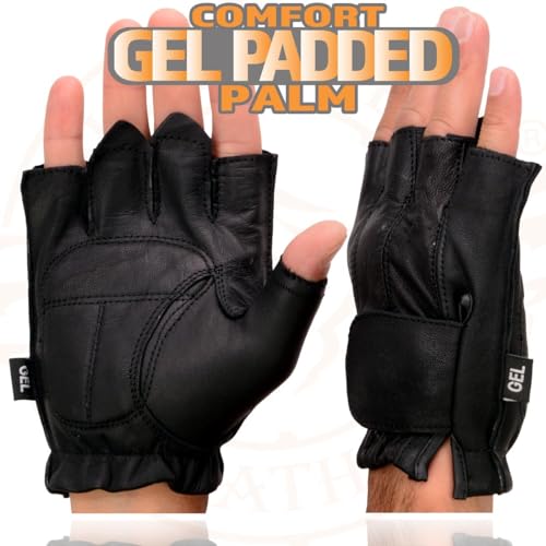 Image of Milwaukee Leather SH198 Men's Black Flame Embroidered Fingerless Gloves with Gel Palm | Padded Comfort; Vibration Relief; Flame Embroidery