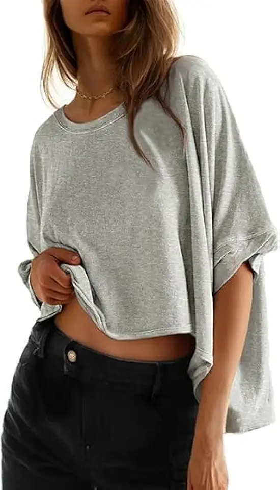 Dokotoo Summer Shirts 2025 Womens Solid T Shirts for Women Loose Oversized Tops Basic Tee