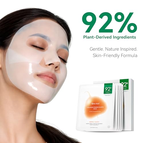 Image of One Leaf Collagen Firming Sheet Mask 25 ml* 5 Pcs, Infused With Soluble Collagen, Palmitoyl Tripeptide-5 And Acetyl Hexapeptide-8, Firms, Lifts, Plumps Skin, Smooths Fine Lines, Boosts Elasticity