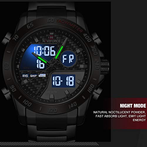 NAVIFORCE Men's Multifunction Waterproof Sport Analog Digital Quartz Watch with Chronograph Dual Time Alarm SIG Snooze Function, B/GY/B, M, Quartz Watch,Chronograph,Digital