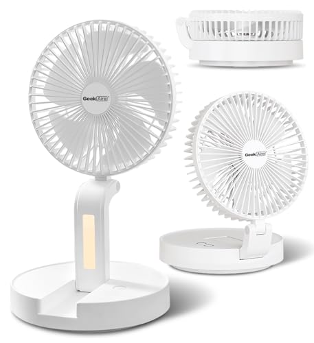 Geek Aire Personal Cooling Fan that Blow Cold Air, Portable Rechargeable Desk Fan with LED, Oscillating Standing Table Fans, Battery Powered Floor Fan for Bedroom, Travel, Dorm, Cruise RV Essentials