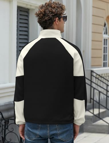 ZAFUL Men's Polar Fleece Sweatshirt NEW YORK Embroidered Quarter Zip Kangaroo Pocket Color Block Stand Collar Pullover (0-Black, S)4